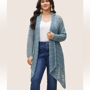 BloomChic Plain Texture Cut Out Asymmetrical Hem Cardigan